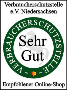 Gütesiegel für Maxantis Onlineshop von der Verbraucherschutzstelle e.V. Niedersachsen. Zertifikatsnummer lautet: VsSZ-D19CW238280221663